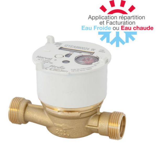 Compteur divisionnaire combiné d'eau chaude-eau froide DN15 NARVAL + Réf. 6UAB15Y110BR100LFCBXN FR