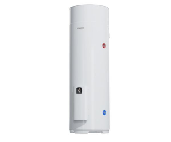 Chauffe-eau thermodynamique Égéo vertical sur socle 200L, livré avec raccord diélectrique tournant 3/4" et tube d'évacuation des condensats. Réf. 232516