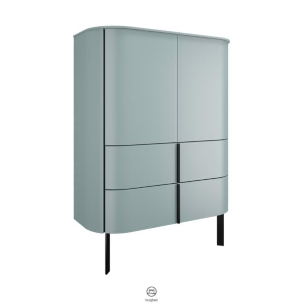 Mi-colonne 2 portes ouverture tip on 2 tiroirs 1 étagère 2 pieds alu 1 plateau 1365x1010x415 Bleu azur doux mat Réf.SGCL101F5046G0227