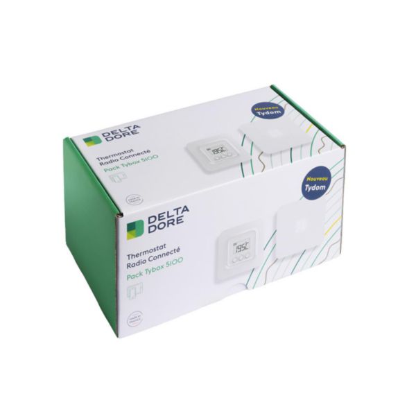 Image principale de Pack Tybox 5100 connecté radio pour chaudière, vanne ou PAC comprenant 1 thermostat d’ambiance Tybox 5100 et 1 box maison connectée Tydom Home Réf. 6050662