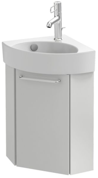 Meuble d'angle sous lave-mains ODEON RIVE GAUCHE L 45,5 x P 21,6 x H 48 cm 1 porte à fermeture ralentie charnière à droite finition mélaminé blanc brillant Réf. EB2584D-R9-N18
