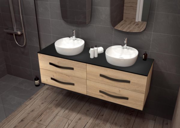 Plan vasque compact BENTO L 150 x P46 cm , 2 vasques, finition noir mat Réf.179067500003