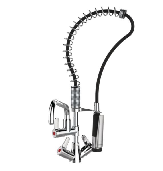Mini colonne avec mélangeur et douchette ergonomique 2 jets bec 250mm hauteur totale 663mm tête céramique 1/4 de tour plein débit Débit 26L/min 3 bar Douchette 12L/min 3 bar Bec orientable Réf. 70830