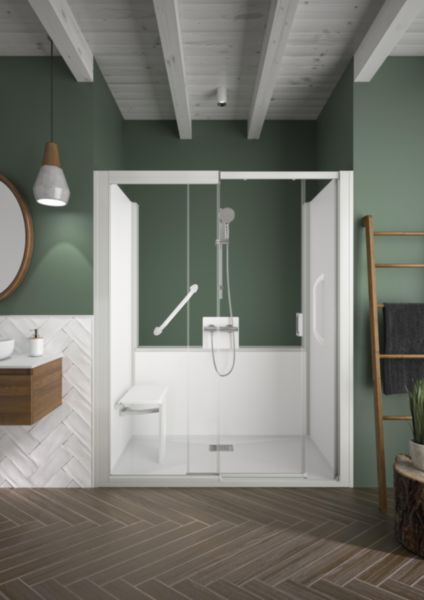 Cabine de douche Kinemagic7 Sérénité 160x70 Niche Coulissant Mixte Transparent  Thermostatique Réf : KT-1607-NMC-TN3-GSD