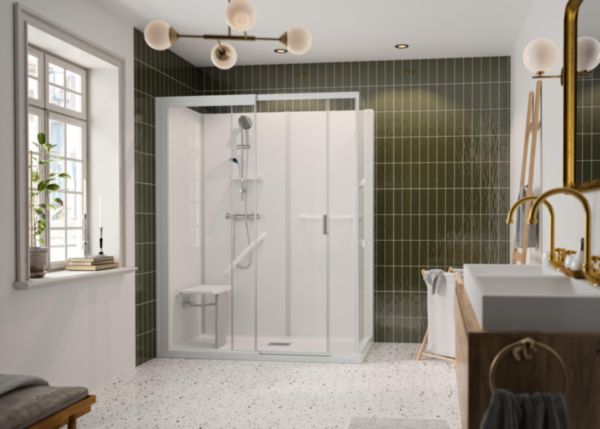 Cabine de douche Kinemagic7 Sérénité+ 120x90 Angle Coulissant Haute Transparent Thermostatique Réf : KT-1209-AHC-TN3-GSPQ