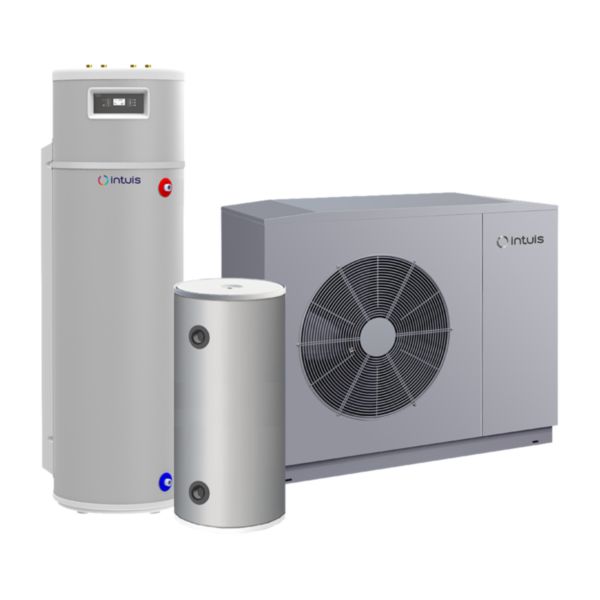 Pompe à chaleur air/eau 11 triphasé, HTi70 11 tri DS170D/25 ultramodulante 15 à 100%, monobloc, haute temp 70°C, R290 sans HFC + pilote DS avec ballon ECS 170L intégré, option 2è circ. chauffage, appoint élec + ballon de découplage 25L associé Réf. 155064