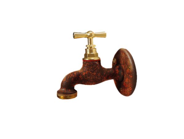 Robinet arrosage 15X21-20X27 + applique FF 15X21  coloris rouille corten Réf. 70F-10FF