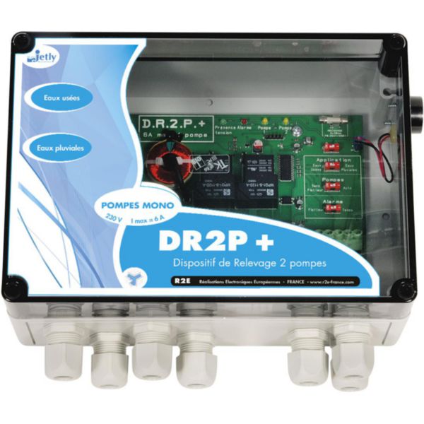Coffret de commande et de protection pour 2 pompes de relevage DR2P+ 12A alimentation 230V ampérage de 6 à 12 ampère Réf. 474018