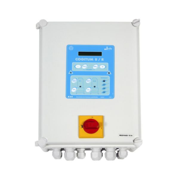 Coffret de commande et de protection pour 2 pompes de relevage COGITUM II R/10 alimentation bi-tension 230V/400V ampérage de 1 à 10 ampère fonction auto-paramètrage IP55 sectionneur EN60204 Réf. 474015