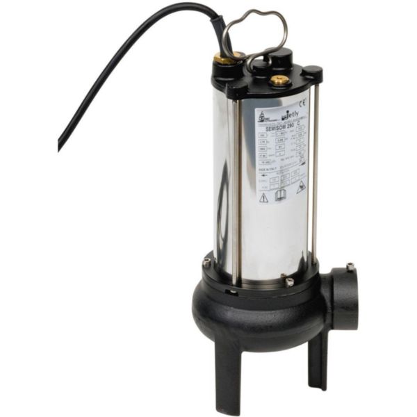 Pompe de relevage eaux chargées SEMISOM 290 M alimentation électrique 230V - 0,55 kW - 4,2 A débit maxi 12 m³/h hauteur maxi de relevage 6,5 m livrée avec 10 m de câble et condensateur intégré Réf. 136050