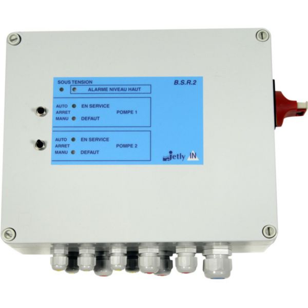 Coffret de commande et de protection pour 2 pompes de relevage BSR2 M coffret électro-mécanique alimentation 230V ampérage de 4 à 6,3 ampère IP55 sectionneur EN60204 Réf. 474199