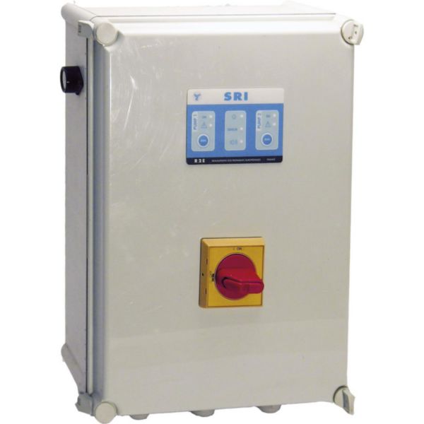 Coffret de commande et de protection pour 2 pompes de relevage SRI coffret électronique alimentation bi-tension ampérage de 6,3 à 10 ampère IP55 sectionneur EN60204 Réf. 474178