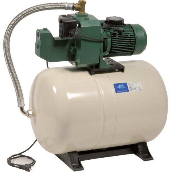 Groupe de surpression AQUAJET-GWS 151/100M alimentation électrique 230 V - 1,1 kW - 6,6 A débit 3,6 m³/h pression 4 bar équipé d'un réservoir à diaphragme de 100 L et d'un contacteur raccordements 1" F Réf. 201152