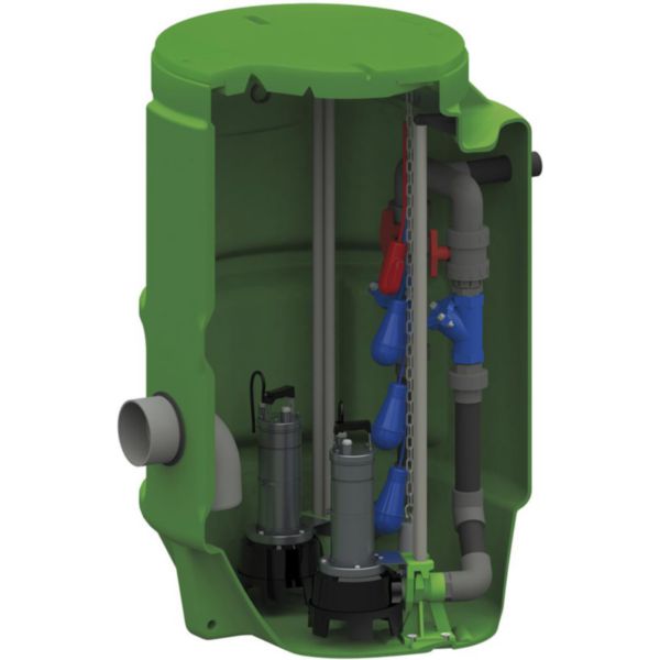 Poste de relevage eaux chargées POLYFOS 1000-2P PP50/290M équipé de deux pompes SEMISOM 290M alimentation électrique 230 V hauteur de relevage maxi 7 M prévoir coffret de gestion deux pompes Réf. 135060