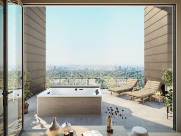 Spa relaxant 2 places Magic Spa+ à installer partout, pompe de massage bi-vitesse, couverture thermique, chromothérapie et bluetooth inclus tête à gauche, 4 tabliers verre inclus Réf. MMG22399FGXXX