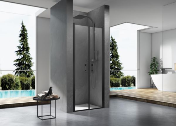 Paroi de douche Alterna Concerto Access sans seuil portes battantes profilés noir mat 70 cm verre transparent