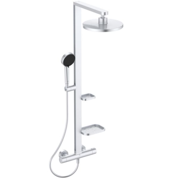 Colonne de douche thermostatique ALU+ Pomme de tête 260 mm orientable 2 jets - Douchette 100 mm  2 jets Argent brossé Réf : BD583SI