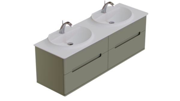 Meuble vasque suspendu Résonance largeur 154 cm 4 tiroirs - plan monobloc Solid Surface, finition Fougère mat Réf : 182098100004