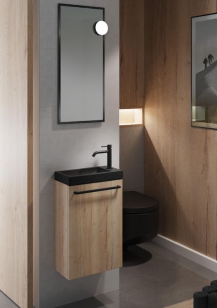Meuble lave-mains Lulu avec vasque céramique noire - Finition Chêne naturel Réf : 114723100002