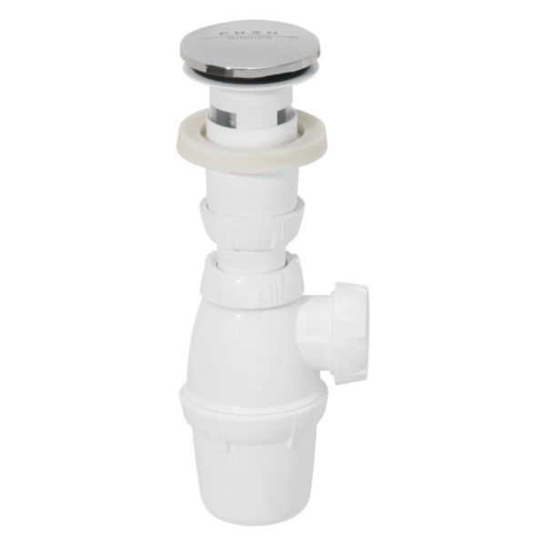 Vidage complet lavabo bonde à ouverture fermeture Quick Clac clapet inox siphon sortie D32 à garde d'eau 50mm Réf. 30723121