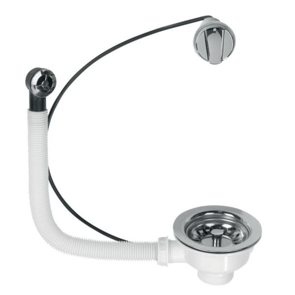 Bonde d'évier D90 automatique à commande à câble pour évier 1 bac avec trop plein extérieur Réf. 30723114