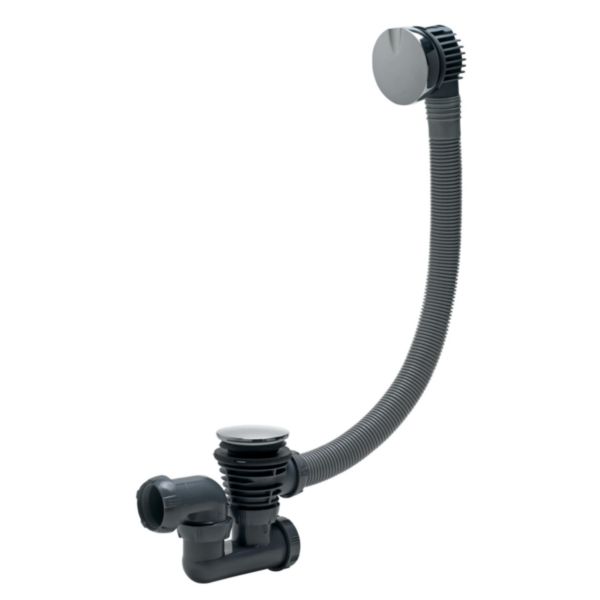 Vidage de baignoire à câble L700mm volant ABS chromé clapet recouvrant ABS chromé grille inox avec siphon orientable à garde d'eau 50mm Réf. 30724234