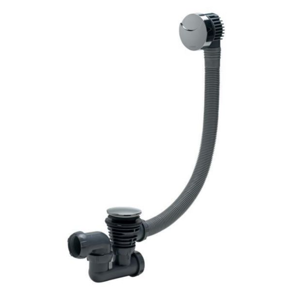 Vidage de baignoire à câble L700mm volant ABS chromé, clapet recouvrant ABS chromé, grille inox avec siphon orientable à garde d'eau 50mm Réf. 30724232