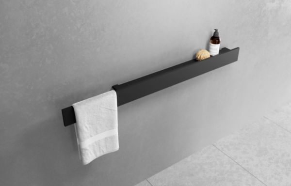 Étagère avec rebord et porte-serviette en prolongement 80 cm blanc mat  Réf : R90AKFMMA380-U