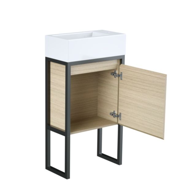 Meuble lave main 1 porte Mezzo ALTERNA 49,5 x 50 x 25 cm avec console noire