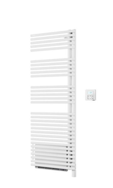 Image principale de Sèche-serviette électrique Acova Cala Twist Air , pivot à droite, commande infrarouge IRS + soufflant 1000W, puissance 750W, hauteur 1476 mm, largeur 496 mm, Blanc RAL 9016 Réf. TLNRT145-050IFS