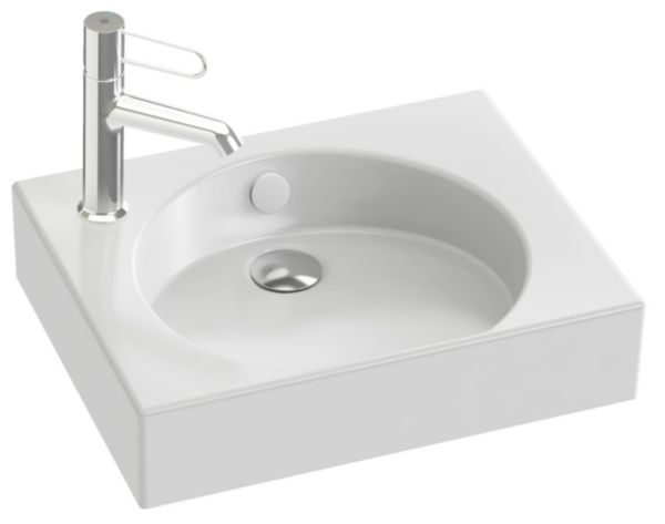 Lave-mains ODEON RIVE gauche L45 x P36 cm, sans bonde, percé 1 trou à gauche finition blanc Réf. : EGN112-00