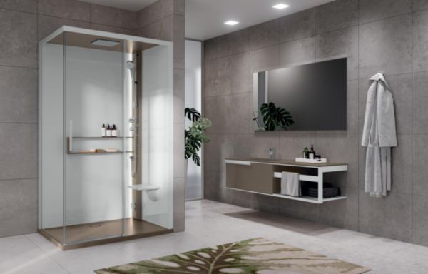 Hammam Glax 2 2.0 cabine vapeur et massage droite, receveur L140 x l90 x H.4,5 cm, mitigeur thermostatique, finition corda réf:G222P490DT5-1TU