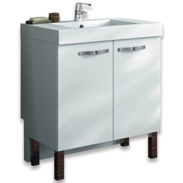Meuble sous-vasque autoportant ERGO L70 cm 2 portes finition blanc brillant réf: A2340058