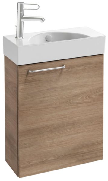 Meuble sous lave-mains. L48,5 x P21,3 x H59,1 cm. 1 porte à fermeture ralentie. Charnières à droite. A commander avec le lave-mains EGO112-56. Laque brillante Blanc Réf. EB2581D-R5-G1C