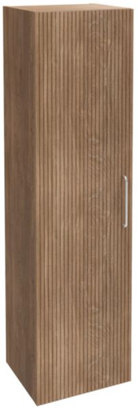 Colonne bois massif ODEON RIVE GAUCHE, L40 x P34 x H147 cm, 1 porte à fermeture progressive, charnières à gauche, poignée chromée, 2 rayons amovibles en verre, finition chêne obscur Réf. EB3077G-R5-P7
