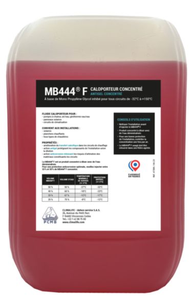 Fluide caloporteur universel concentré MB444 F, -50/+280°C, jerrican de 20L. Réf.9784
