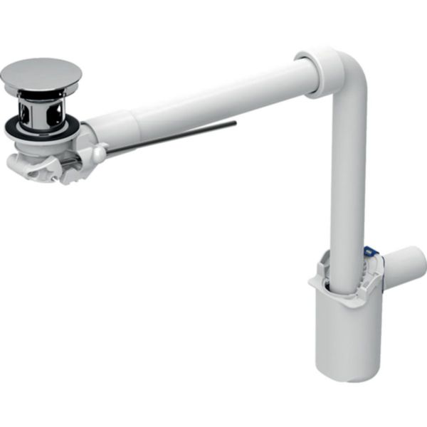 Évacuation de lavabo Geberit modèle gain de place, bonde compacte, avec bouchon de bonde à l’extérieur à déclenchement par levier D32 G=1 1/4", chromé brillant, réf.152.072.21.1