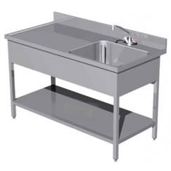 Plonge standard GAMME 600 avec pietement carré L100 x l60 x H85 cm, 1 cuve L50 x l40 x P30 cm avec égouttoir à droite réf. 11142-D