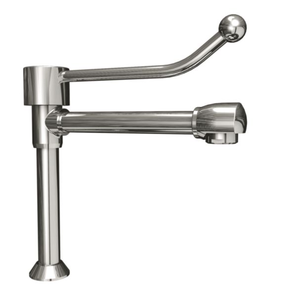 Robinet lavabo monotrou sur plage hospitalier, à bec fixe.  Saillie 160 mm. Commande au coude Chromé Réf. 75179
