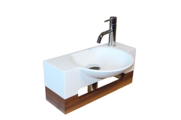 Lave-mains JAPANDI BABY vasque Solid Surface et porte-serviette Noyer massif réf: 1147312