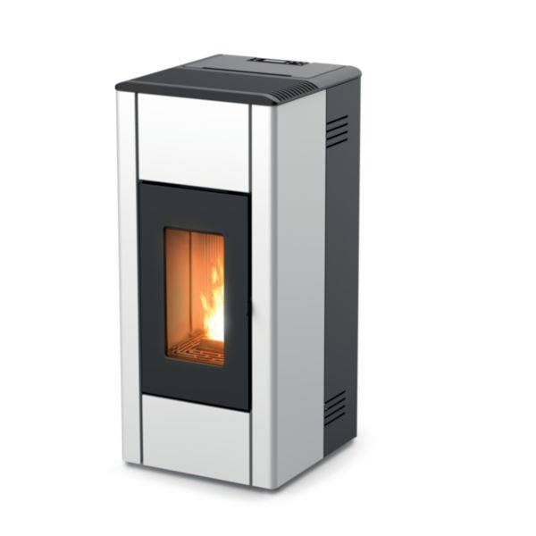 Poêle à granulés REN 6 S1 6 KW fonte, revêtement en acier White/Silver/Black. Évacuation supérieure arrière 8 cm.  Réf. 7121047
