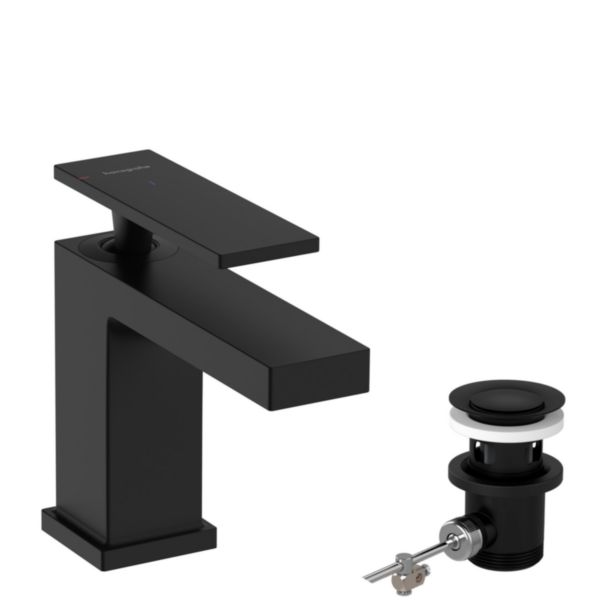 Mitigeur lavabo 110 Tecturis E  avec tirette et vidage Noir mat Réf. 73010670