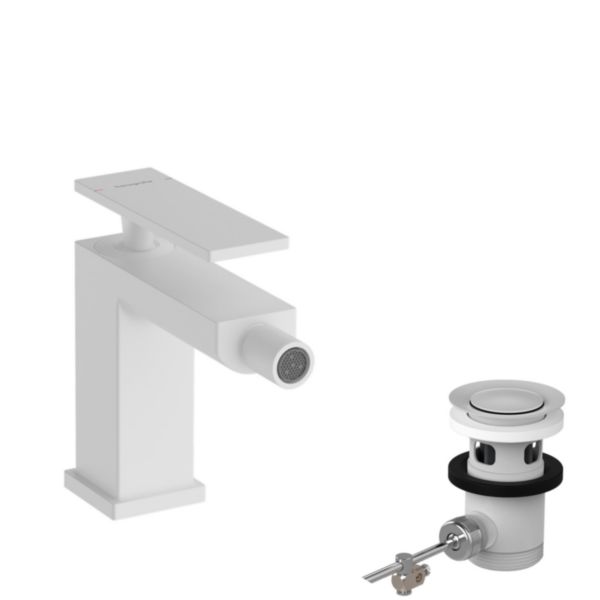 Mitigeur de bidet 100 Tecturis E avec tirette et vidage Blanc mat Réf. 73200700