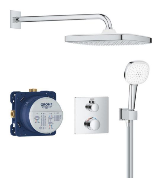Pack douche encastrée avec Tempesta Cube 250 Chromé Grohtherm Réf. 34871000