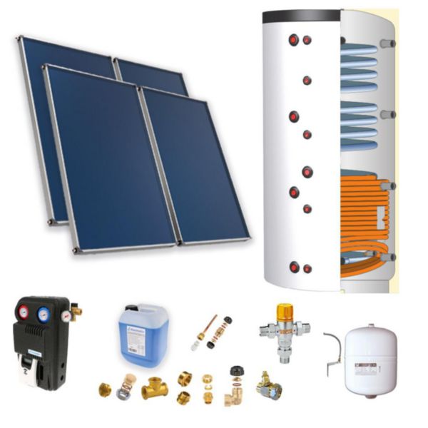 Pack Solaire type D comprenant 4 panneaux solaires ASTREA + ballon 500L avec production ECS semi-instantanée Réf. PSOLCHECSP45