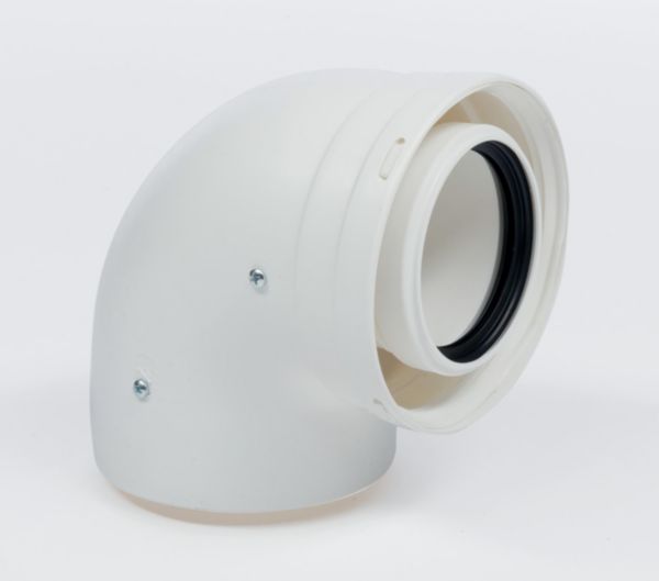 Image principale de Coude adaptateur ventouse 60/100 à 80/125 de 90 degrés en Métal-Polypropylène Réf : 074248