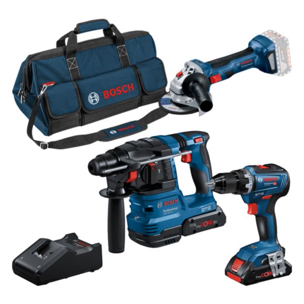 Pack 3 machines 18V GSR 18V-55+GWS 18V-7+GBH 18V-22+2 bat ProCORE 4,0Ah + 1 chargeur 18V + sac Réf. 0615A50035