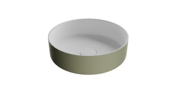 Vasque Perle Ø38 Solid Surface Blanc polaire laqué extérieur Sauge mat - avec capot et bonde réf: 182233200013
