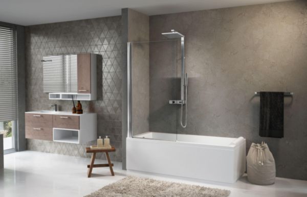 Pare-baignoire 1 porte pivotante à 180° réversible Aurora 1 80X150 Cm verre trempé transparent profilés chrome Réf : AURORAN180-1K