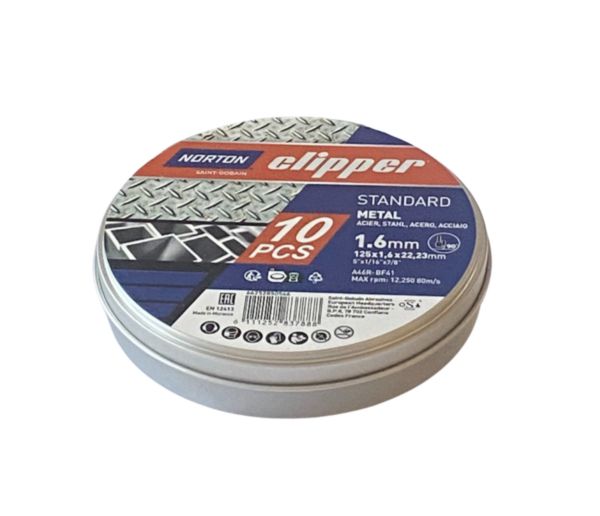 Boite métallique de 10 disques à tronçonner métal inox 125x1.6x22.23 Réf. 66252850546